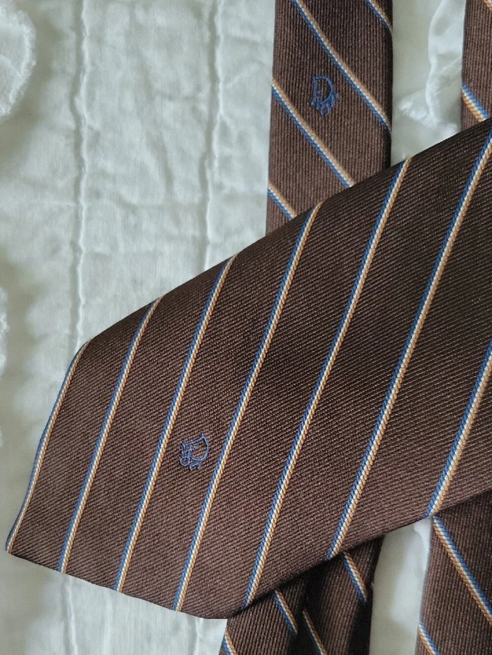 Dior Christian Dior Vintage Striped Tie Brown & Blue Classic Excellent Condition